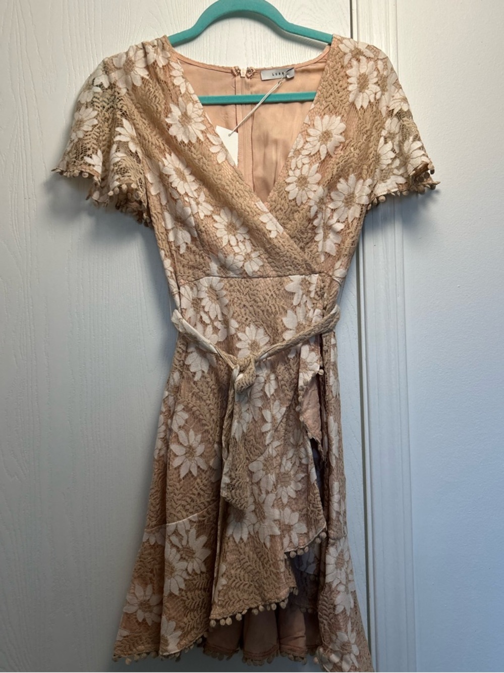 Lush Pink Floral Lace Wrap Dress